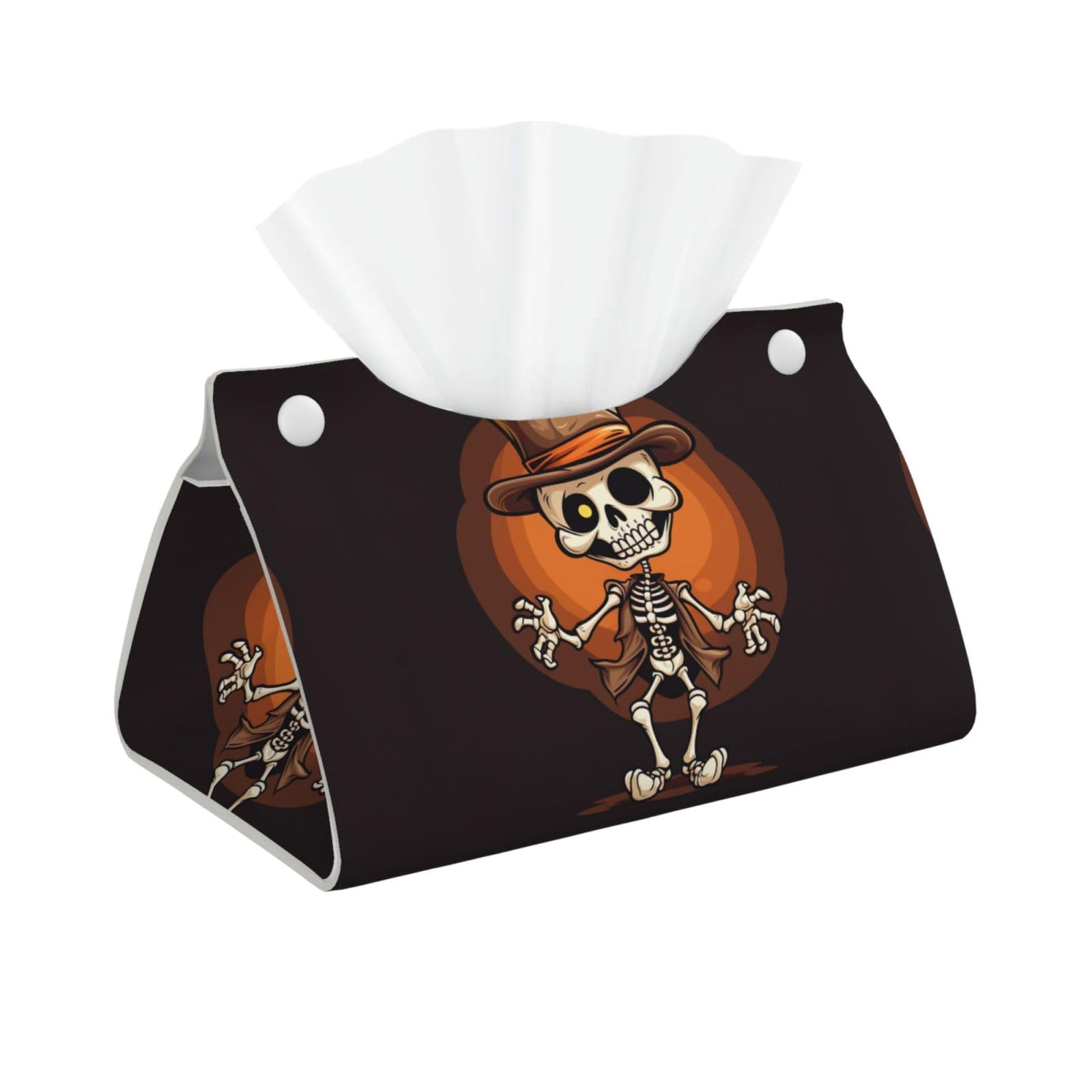 Decorative Tissue Box Cover Funny Skeleton Tissue Box Holder Aesthetic Leather Storage Organizer Box for Bathroom Vanity Tabletop Night Stands Office Funny Home Decorative Tissue Case