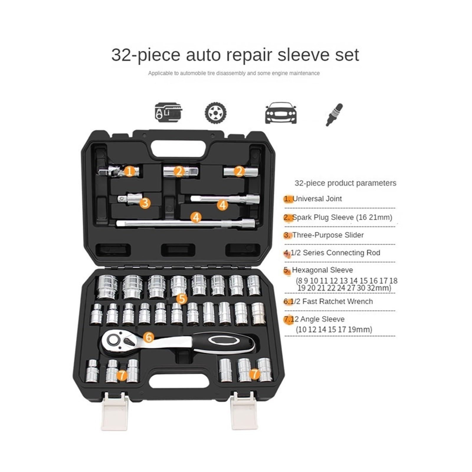 Kit di Riparazione Auto, Chiave a Bussola per Riparazione Auto, Cassetta degli Attrezzi Multifunzione, Set di Attrezzi per Riparazione Auto (Colore: 43 Pezzi)