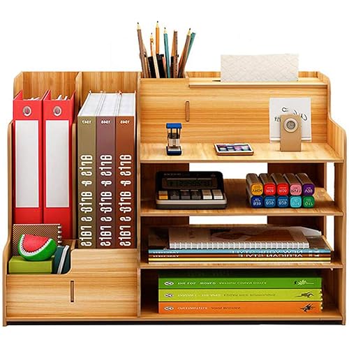 Catekro Desk Organizers and Accessories, Creative & Simple Office Stationary Desk Tidy Organiser, Multi-Functional Pencil Organizer Teacher Office School Home Table Decor(Brown)
