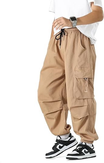 Boys Jogger Pants, Kids Stretch Twill Casual Cargo Pants | Big Boys Casual Cargo Trousers,Elastic Waist Drawstring , 614 Year,Tapered Ankle Cuff Boys Pants