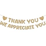 Fulmoon Pre Strung Thank You We Appreciate You Glitter Banner Funny Appreciation Banner for Employee Coworker Staff Teacher Thank Sign Party Decorations(Champagne Gold)