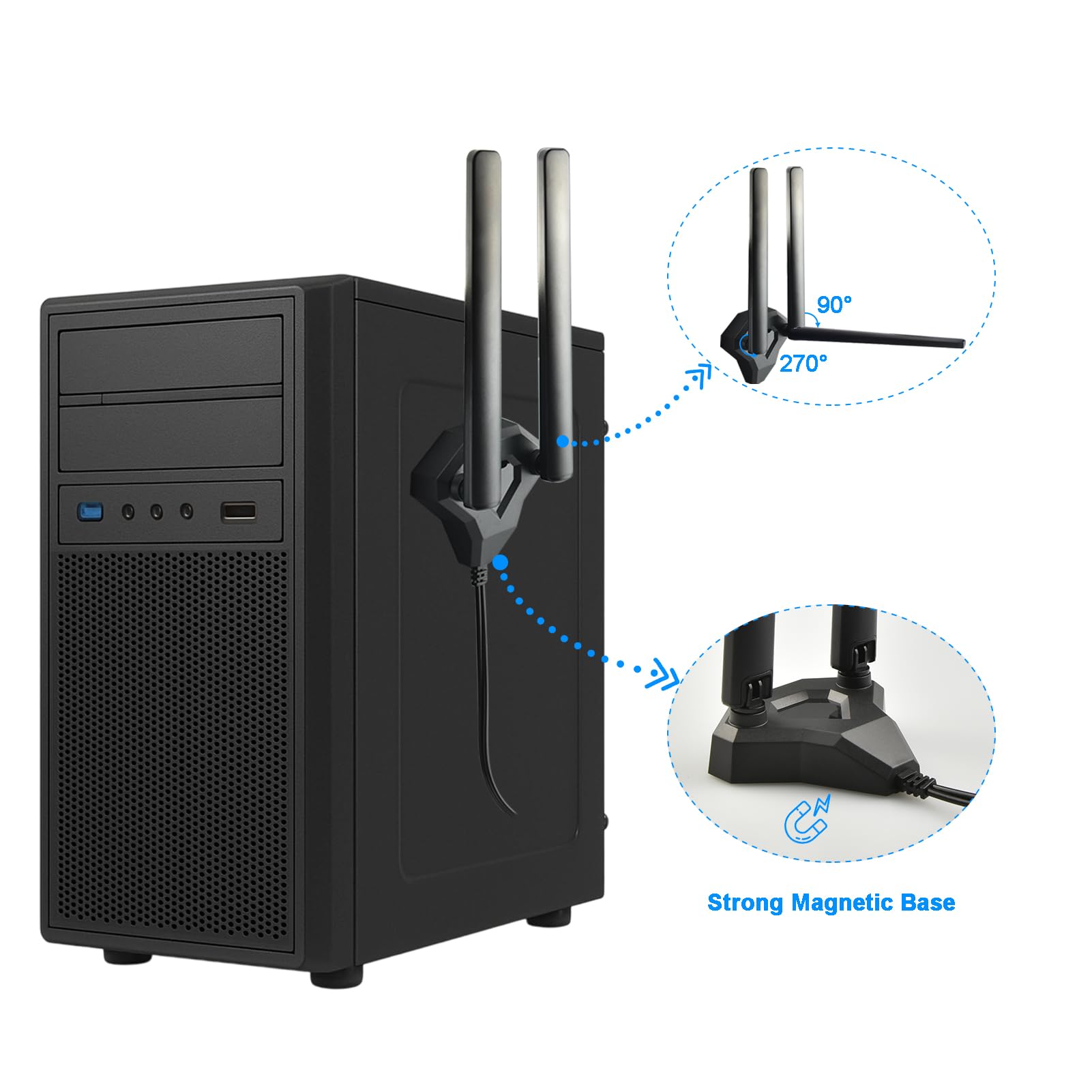 BOOBRIE Antenna WiFi 6E Tri-Band Ad Alto Guadagno Con Base Magnetica - 2.4/5/6 GHz, Cavo 1.5m RP-SMA Per Router E Gaming