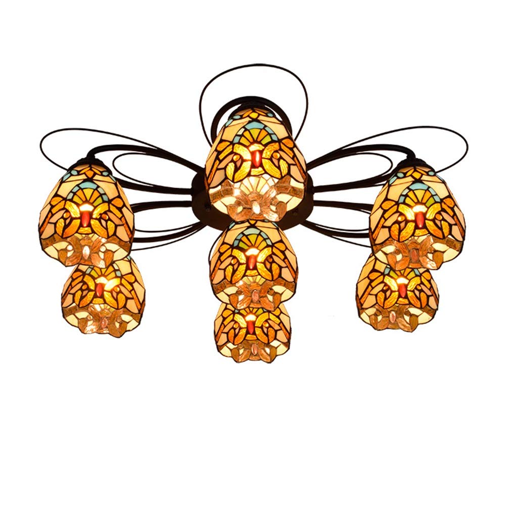 Żyrandol Tiffany barokowy prosty witraż lampa 7 wielogłowicowa lampa sufitowa jadalnia sypialnia salon lampa sufitowa