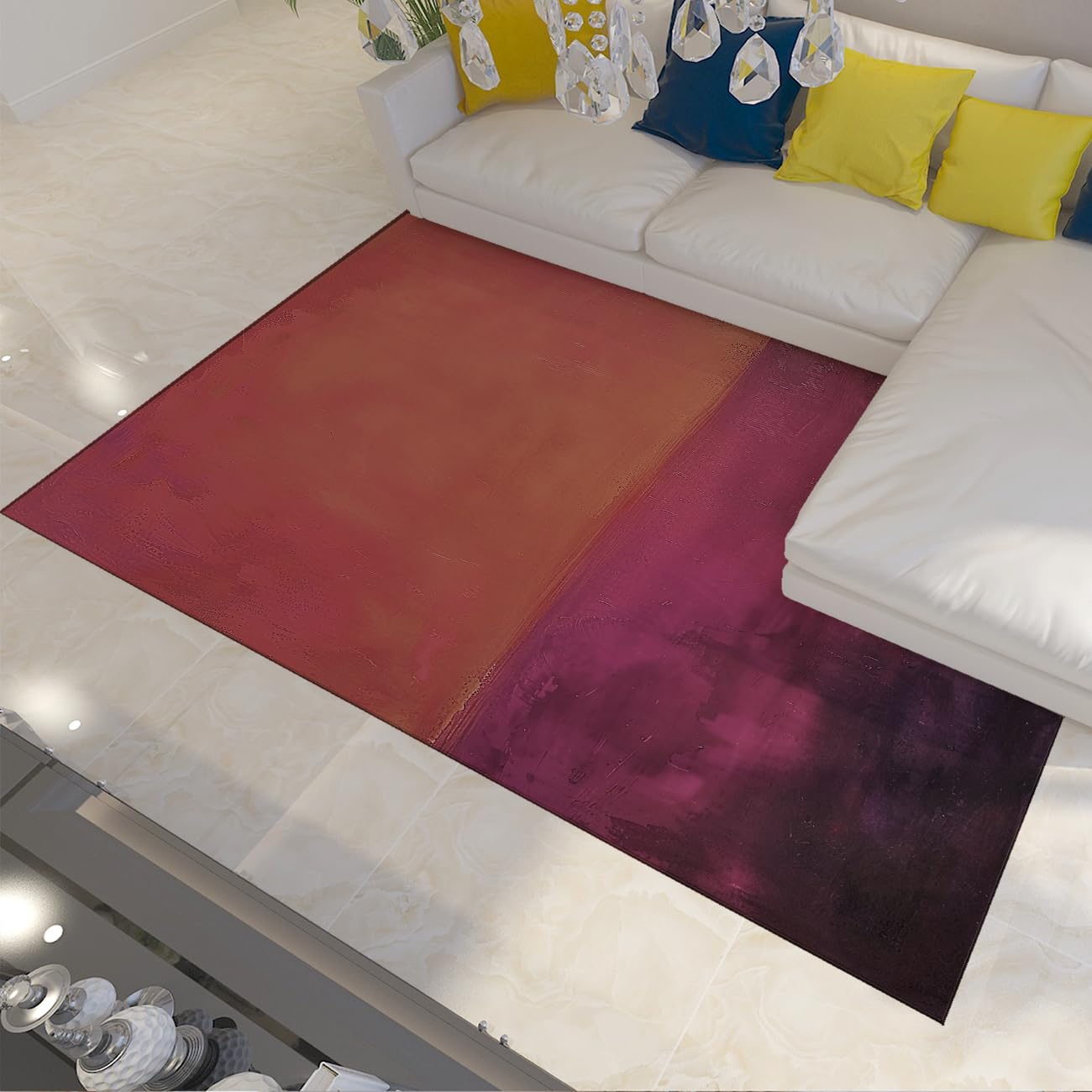 Tapis de salon lavable et antidérapant motif blocs de couleur