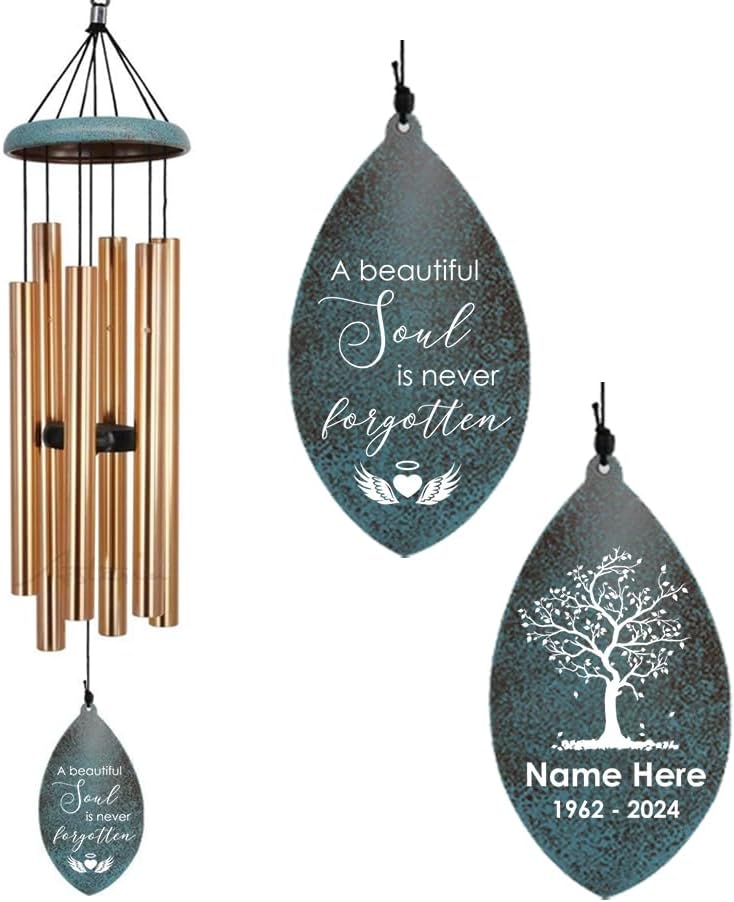 Personalized Sympathy Wind Chimes, Customized Name Wind Chimes, Commemorative Wind Chime for Loss of Loved Dad/Mom, Deep Tone Wind Chime 36inch, Outdoor Decor (Produced in USA)