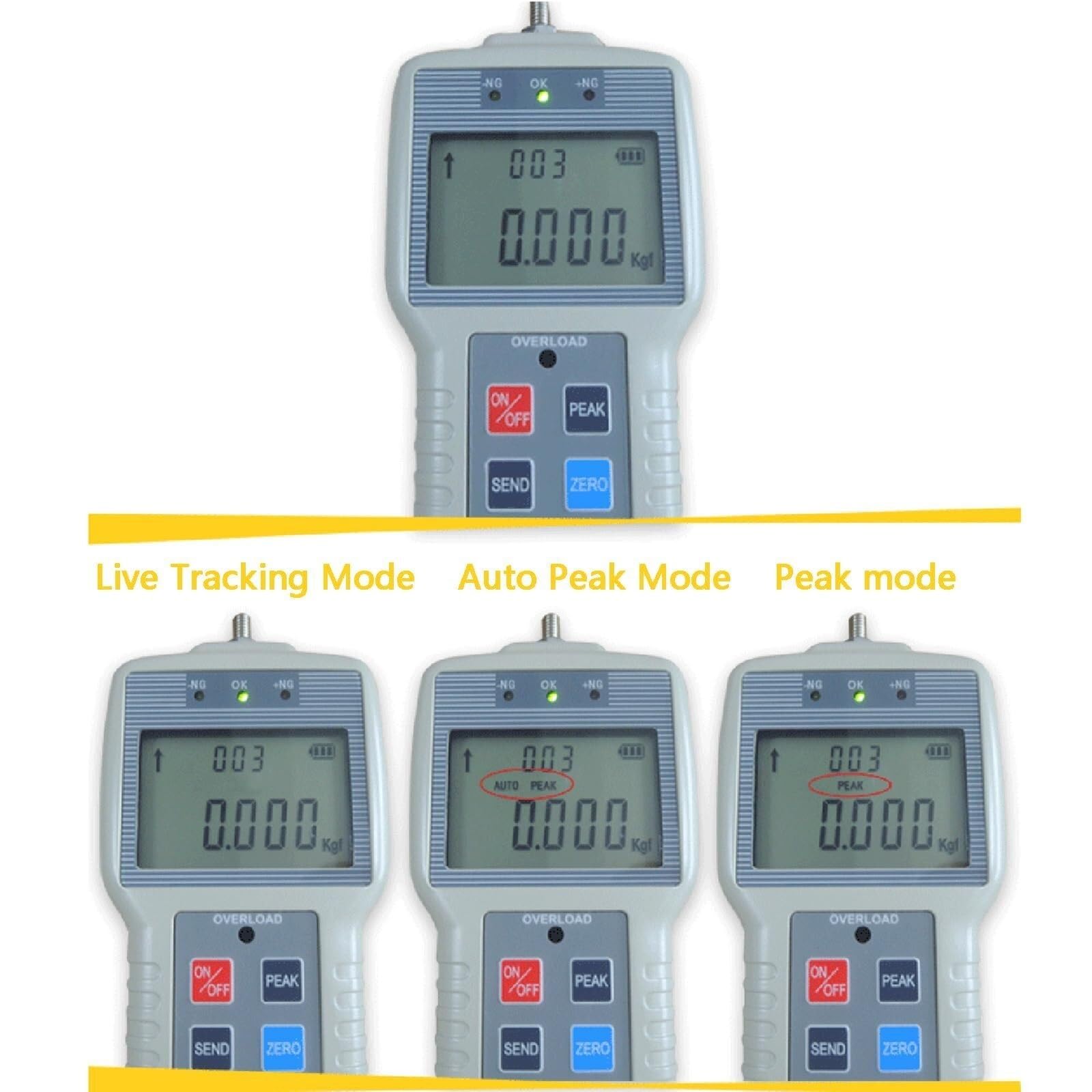 Medidor de Fuerza Digital, con Unidades N/LB/Kg, Pantalla LCD retroiluminada, Recargable, for Pruebas destructivas de Carga de tensión y compresión(300N)