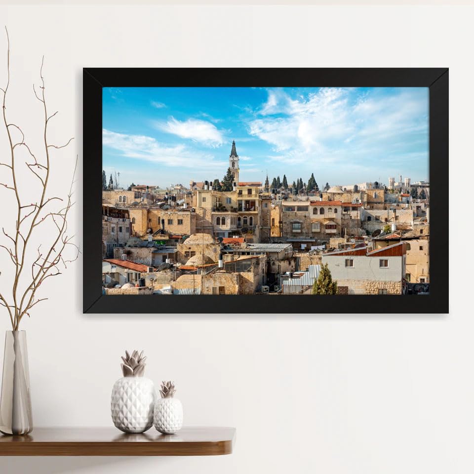 GADGETS WRAP Printed Photo Frame Matte Painting for Home Office Studio Living Room Decoration (14x11inch Black Framed) - Roofs Of Jerusalem Palestine