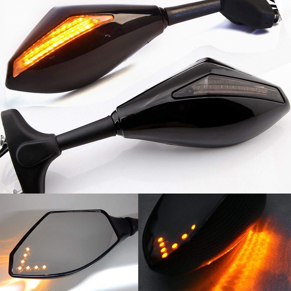 Side Mirror Caps Motorcycle Bar End Rear View Mirrors Motorcycle Rearview Mirrors LED Turn Signals Lights Fit for Hyosung for Kawasaki for Suzuki for Yamaha