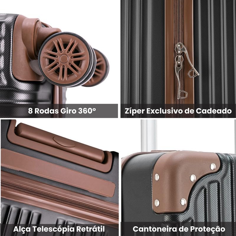 SANTINO Mala de Bordo Palazzio Rígida ABS 10kg com 8 Rodas 360 Graus e Trava de Segredo Padrão ANAC SANTINO Mala de Bordo Palazzio Rígida ABS 10kg com 8 Rodas 360 Graus e Trava de Segredo Padrão ANAC