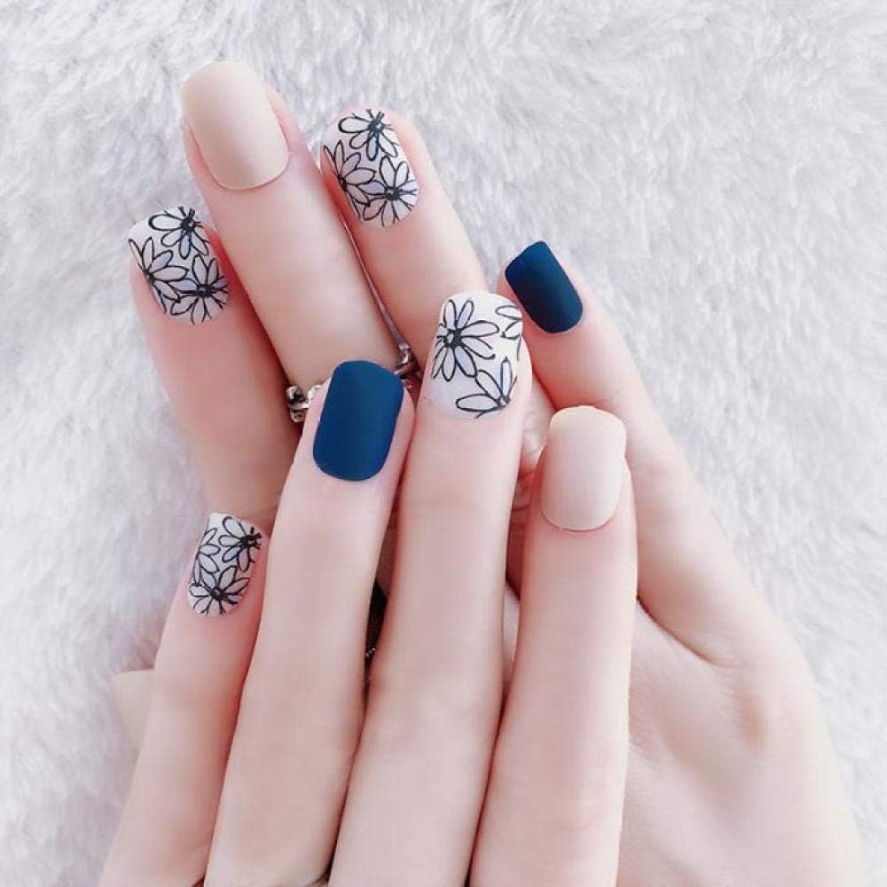 ファッションの女性のネイルアートの装飾花柄のデザインの24個の短い偽のネイルブルーマットフェイクネイルフェイク 売り出し