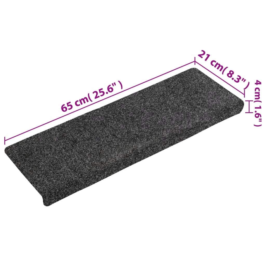 Stufenmatten Selbstklebend 15 Stück 65x21x4 cm Grau Rechteckiger Rand Treppenstufen Matten, Teppich Innen für Treppen, rutschfest Stufenmatten Treppenteppich
