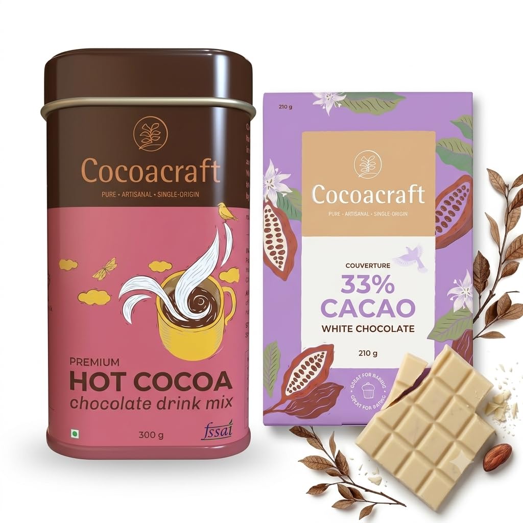 Cocoacraft Hot Cocoa Chocolate Mix 300g & 33% White Chocolate Couverture 210g Combo Pack | Natural Artisanal Cocoa Ingredients for Baking, Desserts & Decoration | 510g-image-3