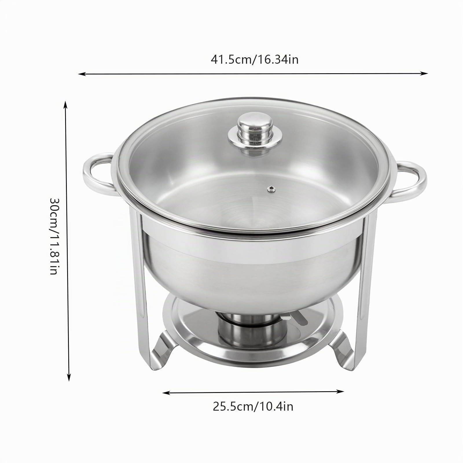 Runder Chafing Dish 8,5 Liter, Edelstahl Speisenwärmer mit Glasdeckel Wärmebehälter Double Pot Behälter für Buffet Catering Gastro und Party