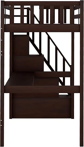 Miniatura 213 de Quarte Cama alta multifuncional, cama alta tamaño matrimonial con escritorio integrado y estantes de almacenamiento, dos cajones y escalera de