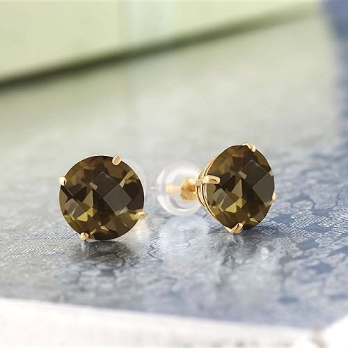 Vista 2 de Gem Stone King Aretes de oro amarillo de 14 quilates con piedra natal redonda de 0.315 in Aretes de oro para mujer