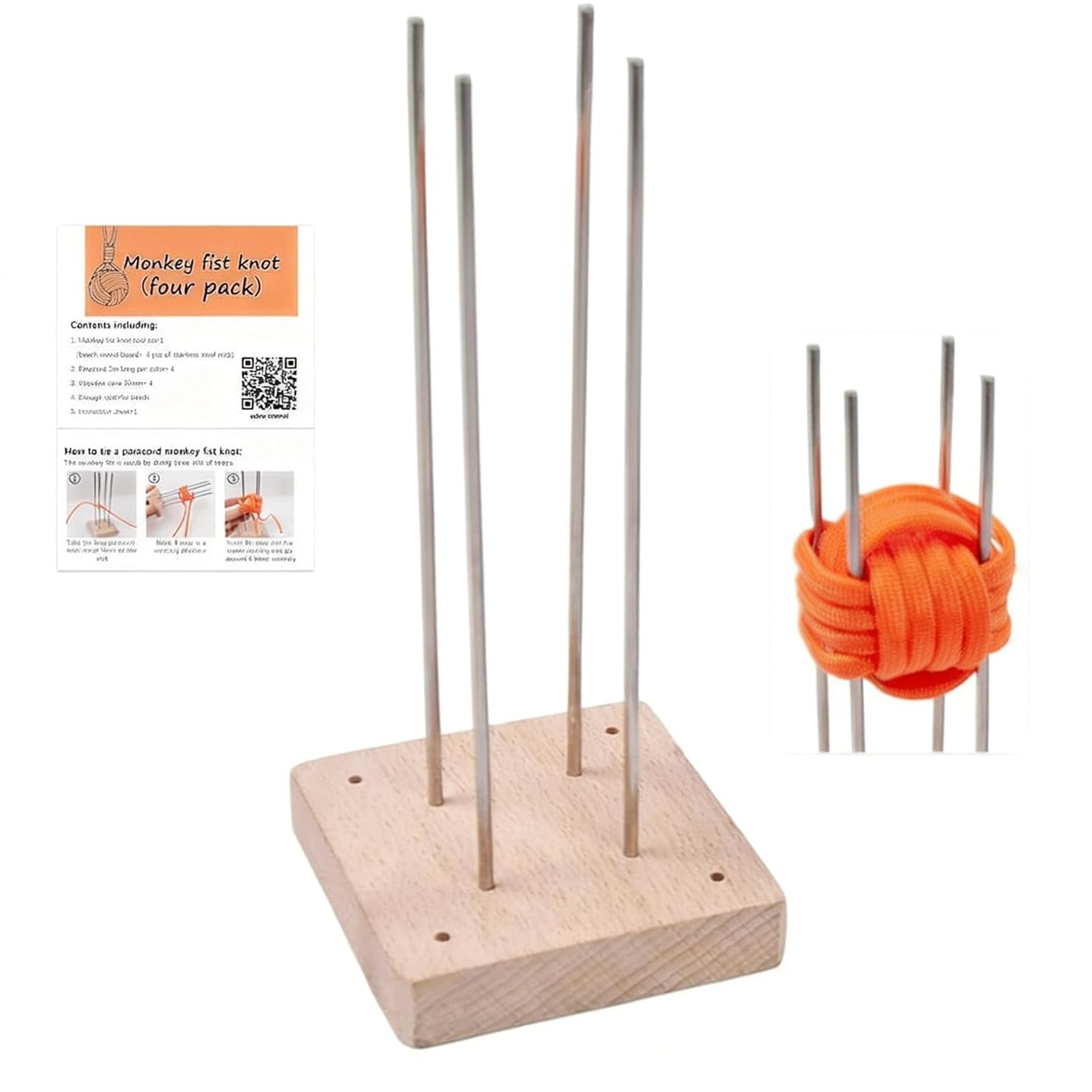 Kit De Tissage Boule Singe Paracorde – Base Bois, Tiges Acier, Cordes Colorées, Perles, Pour Porte-clés, Décoration Ou Auto-défense