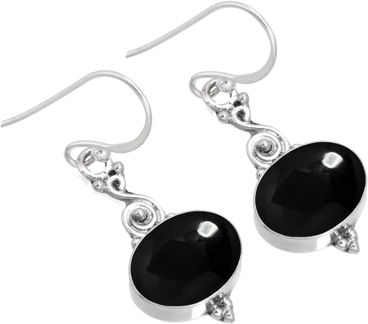 Natural Gemstone Drop Dangle Earring For Women Onyx, Pearl, Amber, Amethyst Oval Boho Genuine 925 Sterling Silver Handmade Jewelry