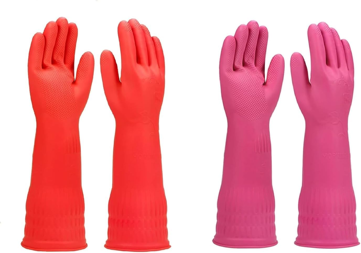 - Latex Rubber Special Dish Kitchen Platform Washing, Home, Bathroom, Garden Cleaning Gloves, Hand Careing Long Sleeve Waterproof Safety Hand Gloves(2 Pair) (RED+PINK)