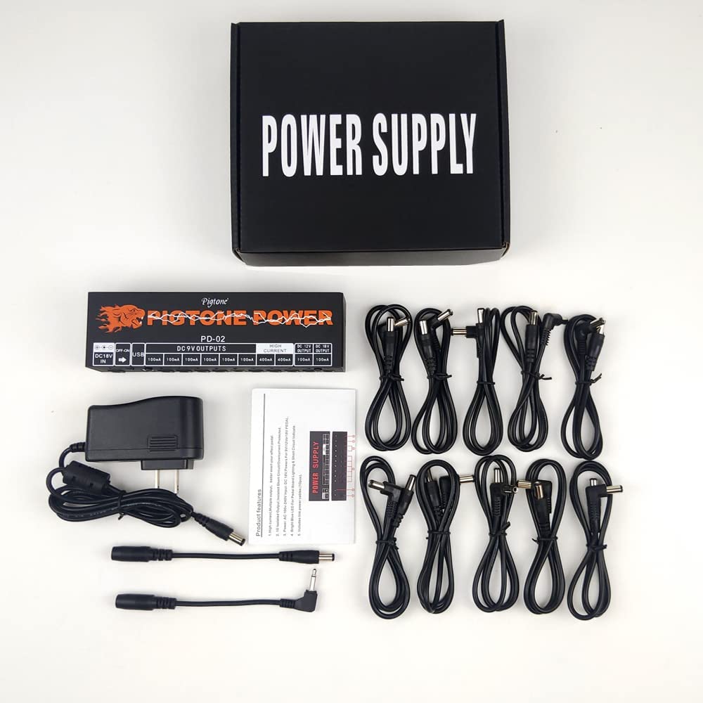 Alimentatore a pedale per chitarra, 10 uscite DC isolate per pedale effetto 9 V/12 V/18 V con porta USB PD-02