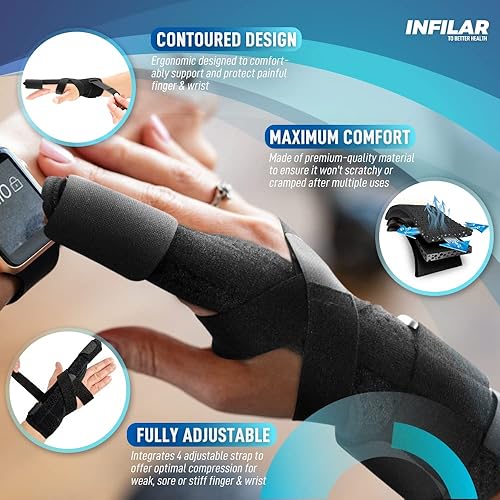 Miniatura 3 de Férula de dedo de gatillo para hombres y mujeres, férula ajustable de uno o dos dedos, soporte completo para la mano y la muñeca para esguinces,
