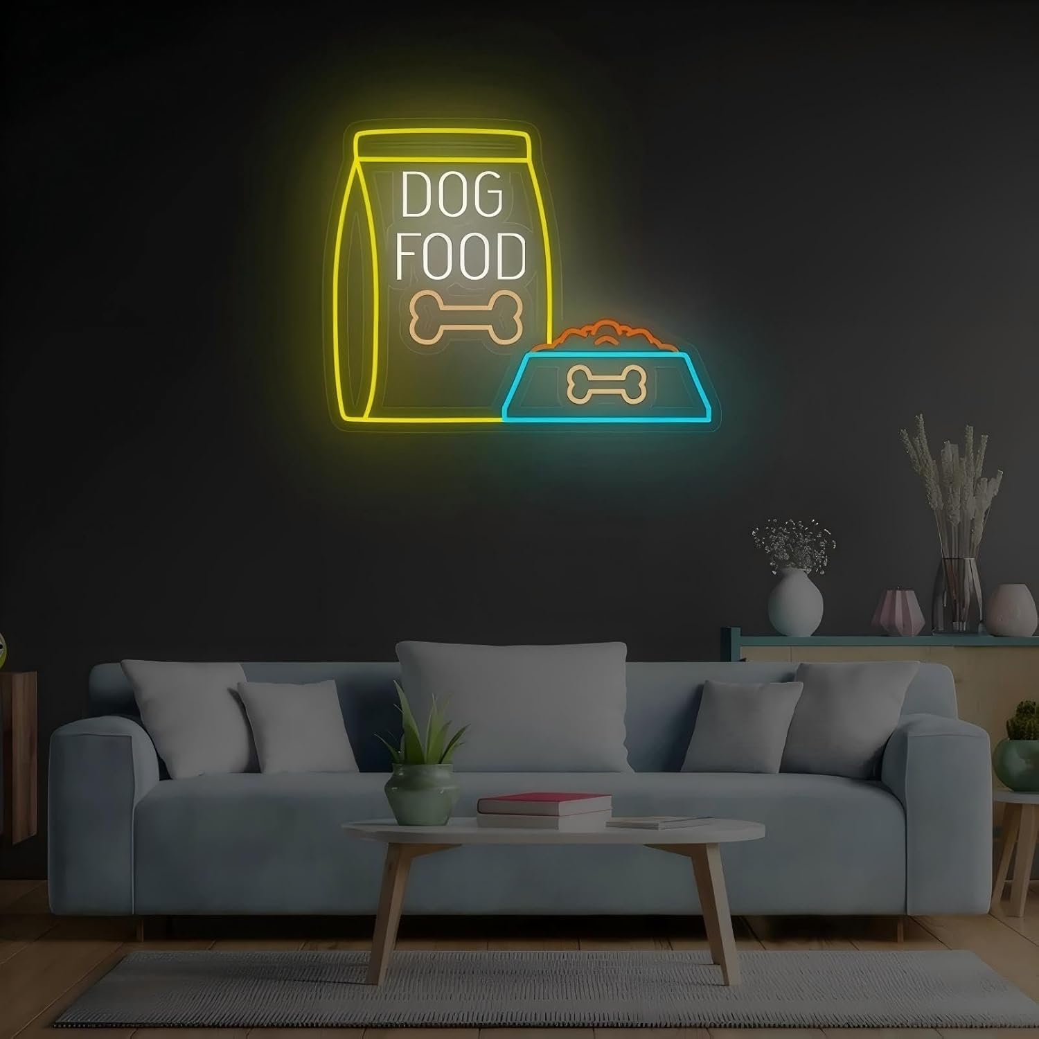 Dog Food Neon Sign, Dog Food in a Plate Led Neon, Pet Shop led Decor. Bag Package and Dry food Bowl Led Decor for Home Door Pet Shop Office Art Wall Decoration Party Bar Hotel Party Club Office
