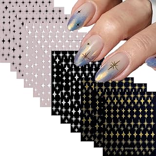 12 Sheets Gold Star Nail Art Stickers Decals 3D Self Adhesive Gold White...
