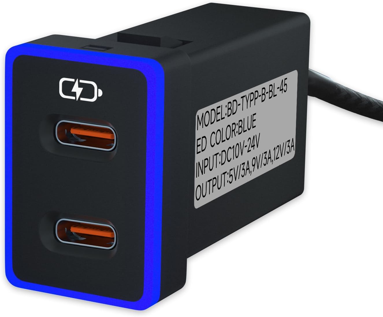 B&DOG XSIN Car Charger for Toyota USB C Dual Port Charger PD 3.0 Type C Fast Charging with LED Light Show,Compatible with Smart Phone,Tablet,and More. (Blue 1.3x0.9inch