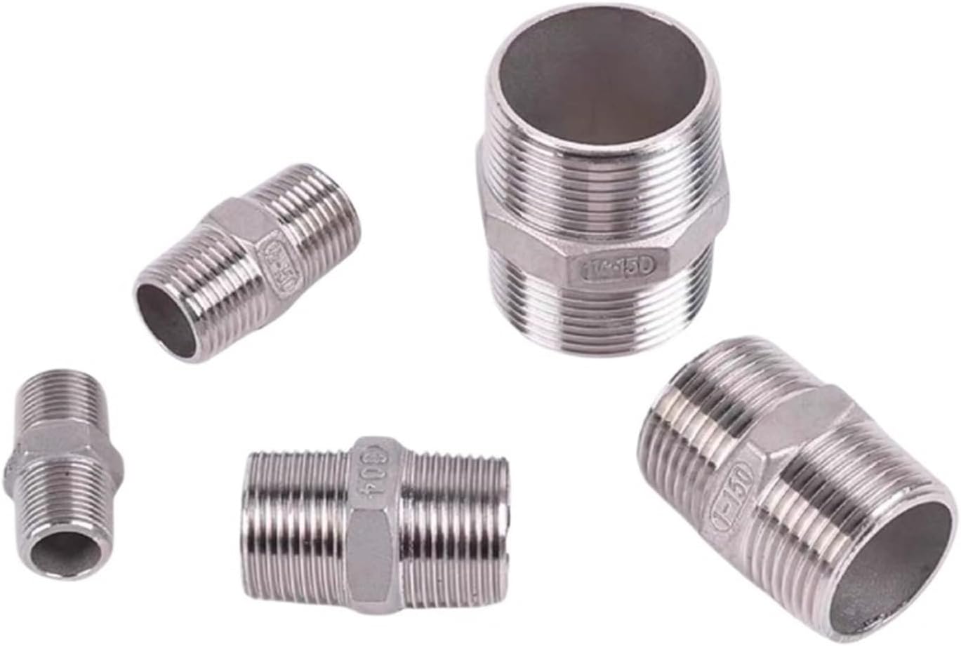 1/8" 1/4" 3/8" 1/2" - 4" BSPT NPT Male Hex Niiple 201/304/316 Stainless Steel Straight Connector Pipe Fitting Water Gas 225 PSI(SS304 Cold Heading,BSPT_4")