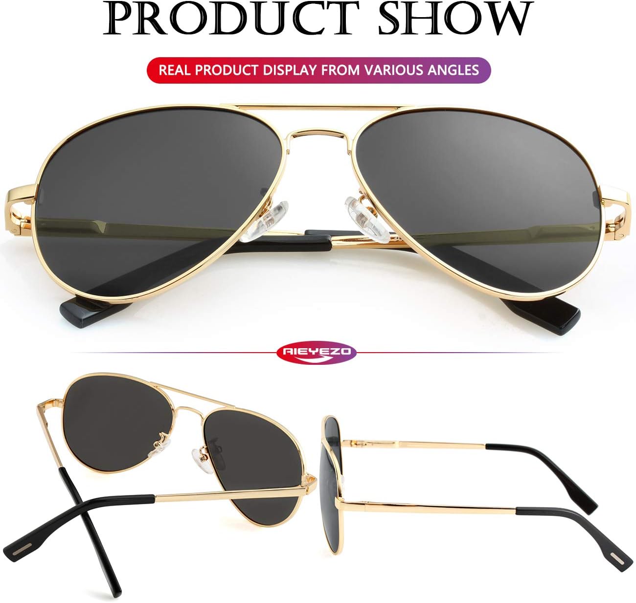 AIEYEZO Classic Aviator Polarized Sunglasses for Men Women Spring Hinge Metal Frame UV400 Protection - Image 5