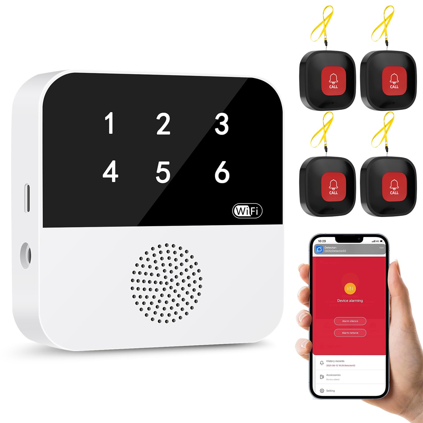 WiFi Wireless Caregiver Pager SOS Call Button Lift Alert System Call Bell for Seniors Patient Disabled Elderly 4 Panic Emergency Button 1 Receiver(only Supports 2.4GHz Wi-Fi)…