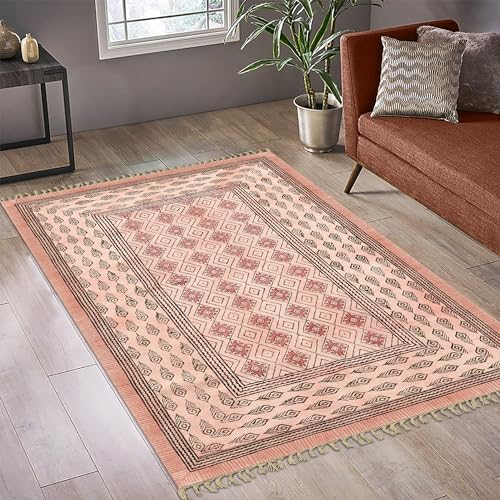 Tapis kilim robuste pour zone de trafic intense en coton beige