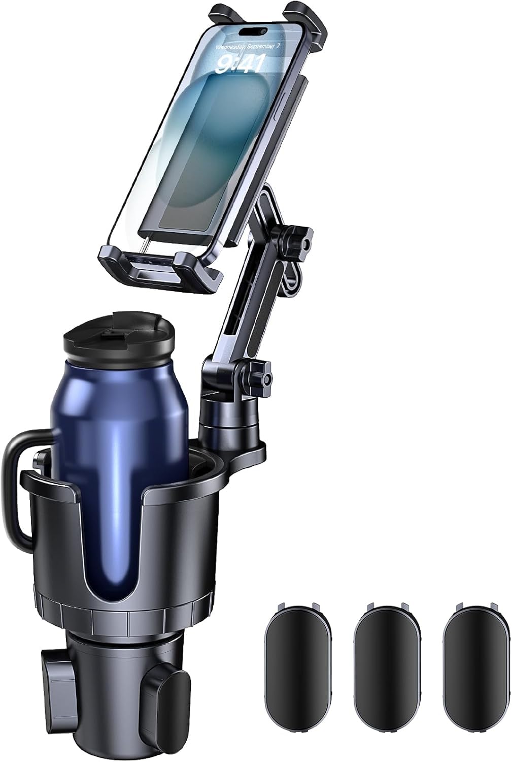 Support de téléphone portable 2 en 1 pour tasse, porte-gobelet de voiture avec long bras réglable, rotatif à 360 °, compatible avec tablette, tous les smartphones