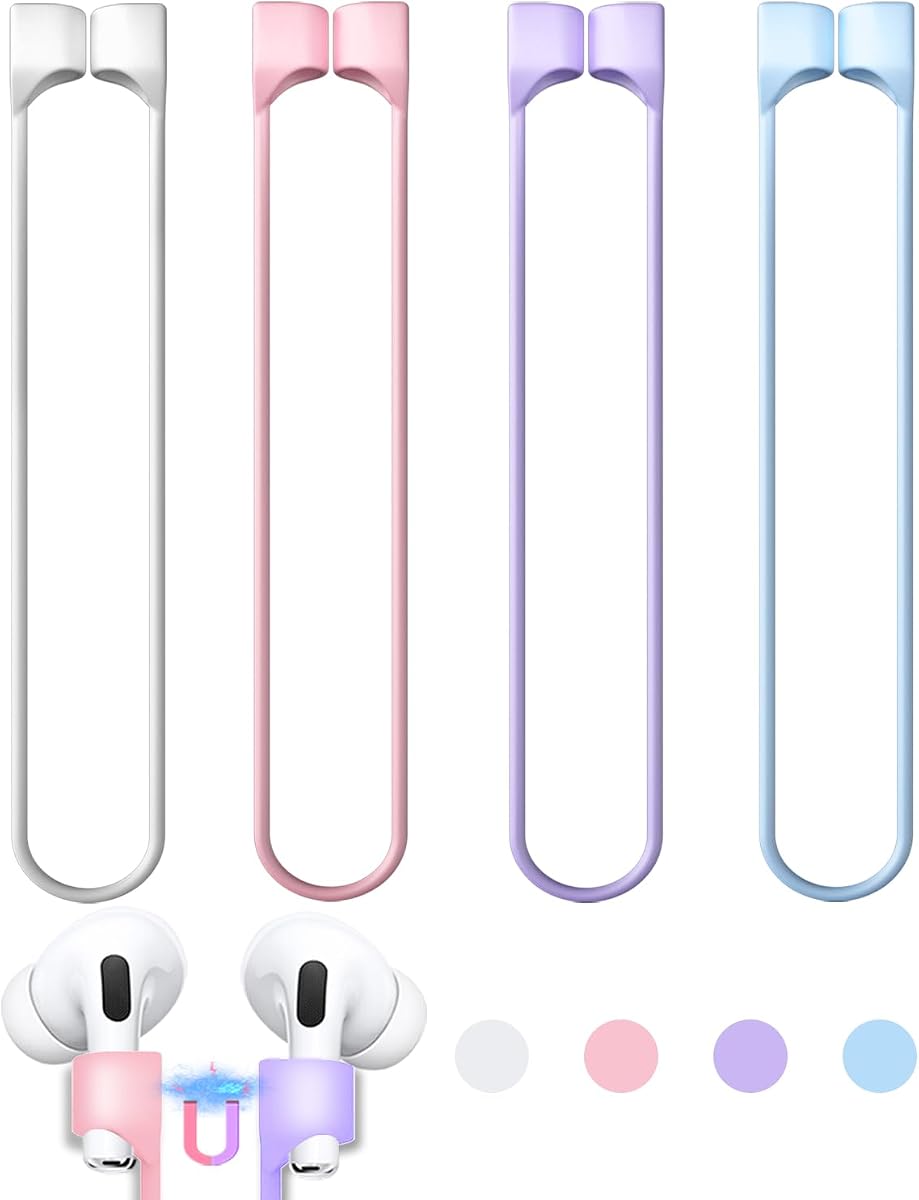 Ultra Strong Magnetic Anti-Lost Strap for AirPods Pro- 4 Pack | Compatible with AirPods Pro 3/2/1 & AirPods 4/3/2/1,Soft Silicone Sport Neck Lanyard,Lenth 29.9 in