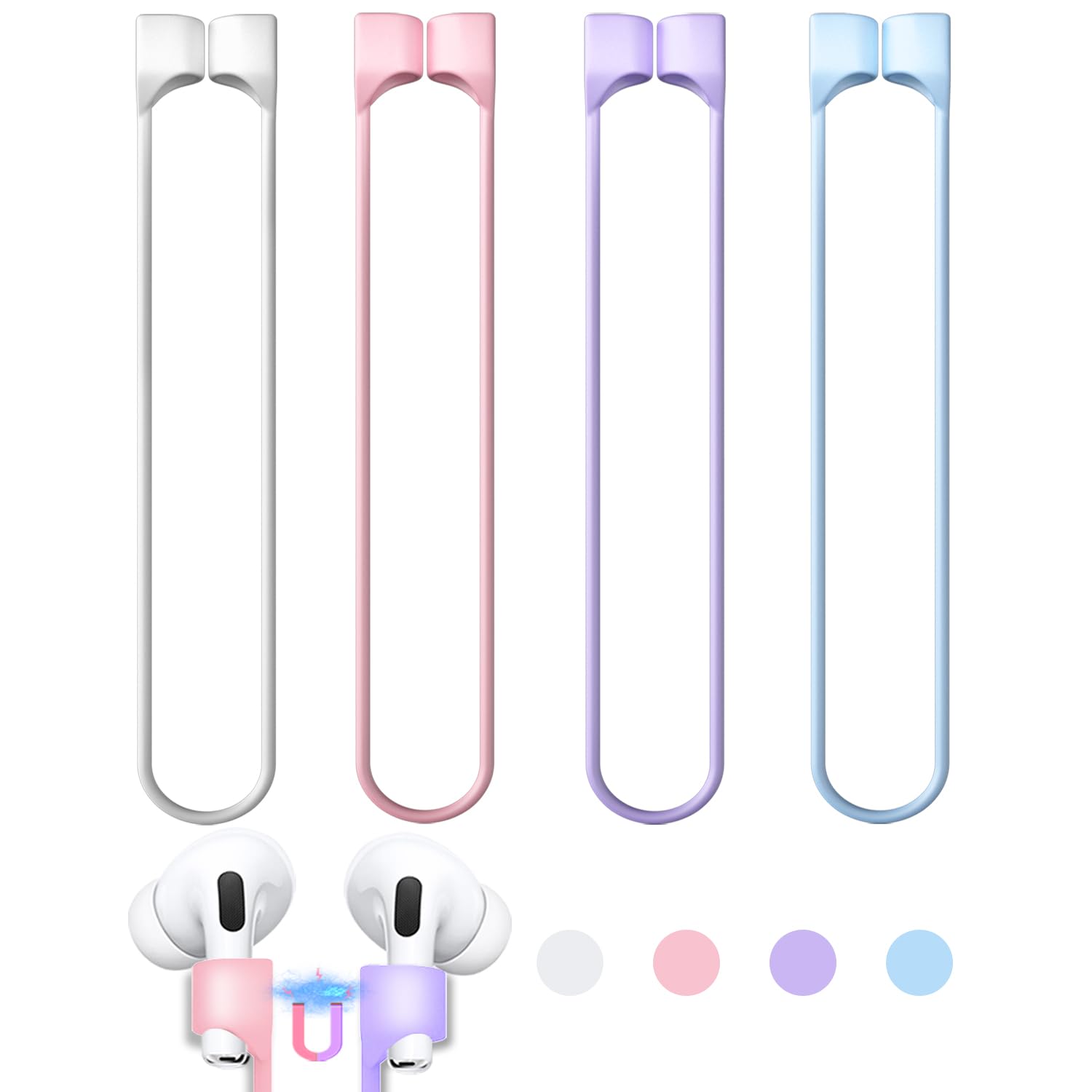 4 Pack Strong Magnetic for AirPods Straps, Soft Silicone Sports Anti-Lost Lanyard Compatible with AirPods 4rd / AirPod Pro 1st & 2nd / AirPod 3rd /AirPod 1&2,Neck Rope Cord- 4 Color