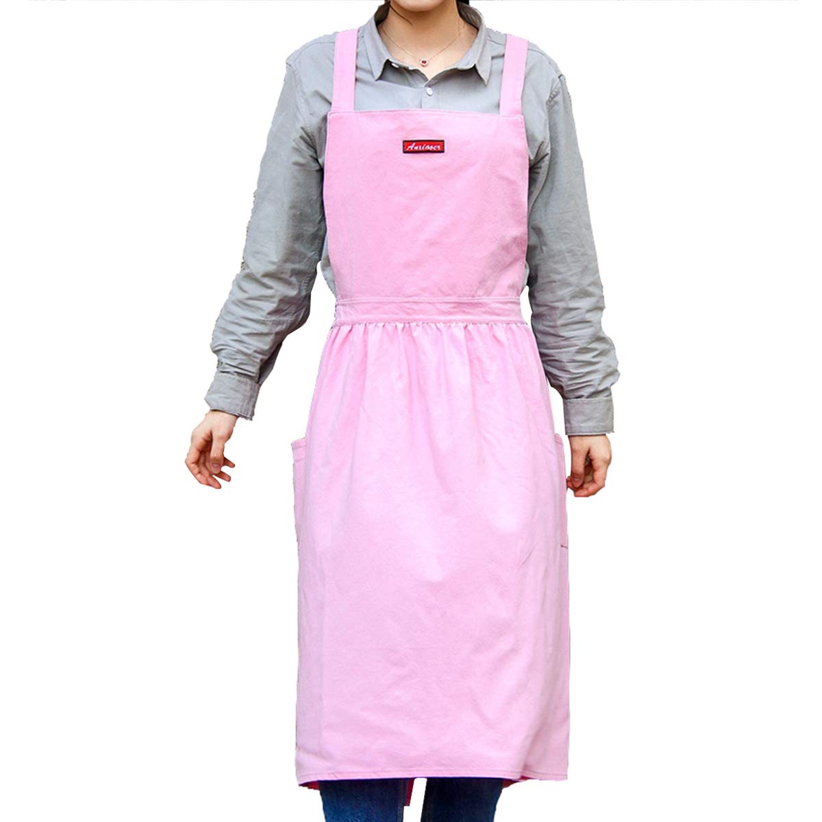 Fartuchy do pieczenia, Fartuch kuchenny z miękkiej bawełny i lnu w kształcie litery X, ręcznie robiony, do gotowania, fartuch szefa kuchni, ogrodnictwo kuchenne, szary(Pink)