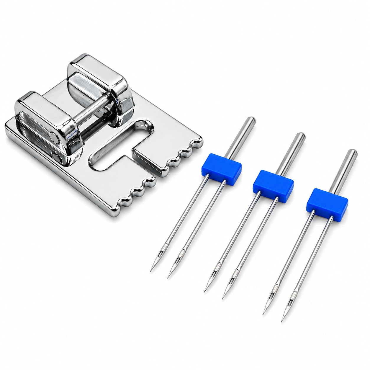 Zenith Twin Needles and Pintuck Pressure Foot Combo for Automatic Sewing Machines Like Usha Janome, Brother, and Singer Fashion Maker, Steel (5 Groove Pintuck + 3 Twin Needles)-image-27