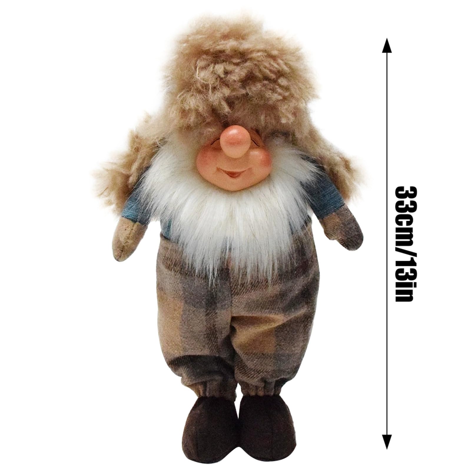 Decoración navideña de muñeca gnomo con sombrero, adorno de resina estilo cara (marrón, 33 x 18 cm)