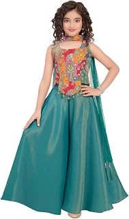 UFB Girls Floral Print Crop Top and Palazzo Set, Teal Green Price In India