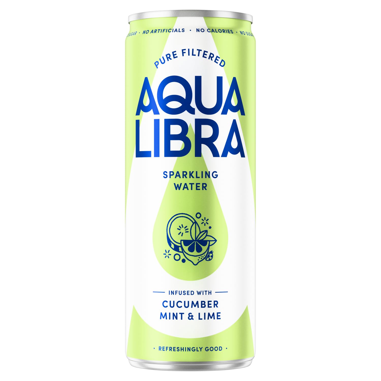 AQUA Libra Sparkling Water, Sugar Free Fruit Water, No Sugar, No Calories, Cucumber, Mint & Lime, 330 ml