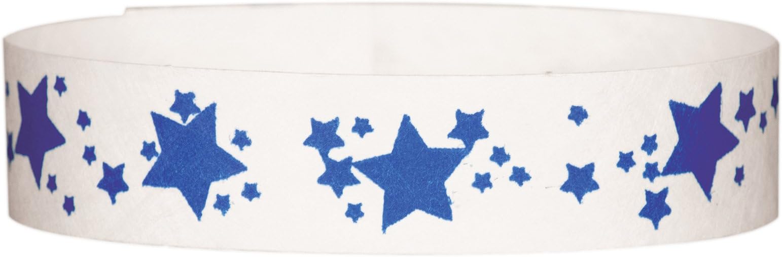 3/4" Tyvek Wristbands Star Pattern Box 500 for Events (Blue)