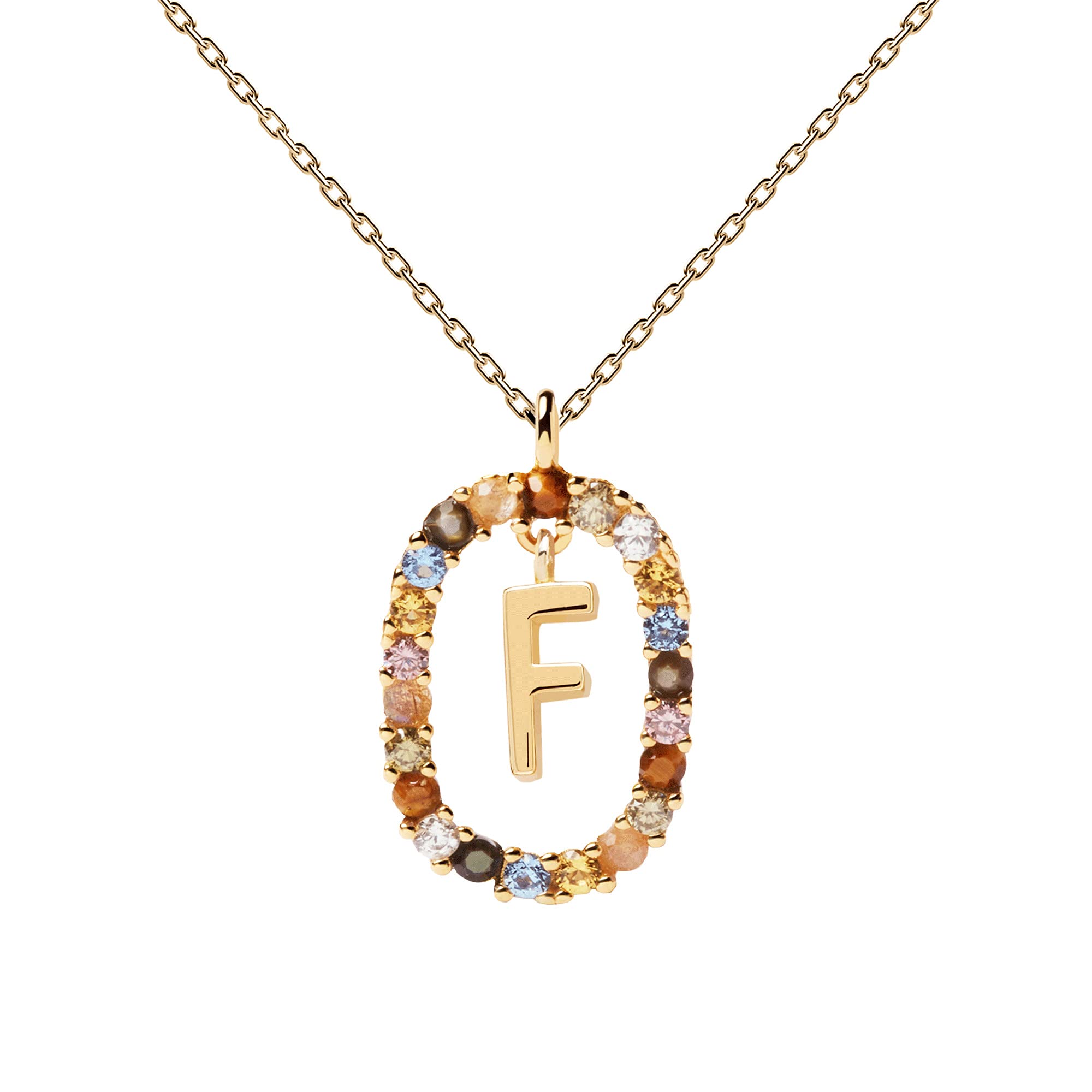 P D PAOLA Collar Letra F - Plata de Ley 925 Bañada en Oro de 18k - Joyas para Mujer