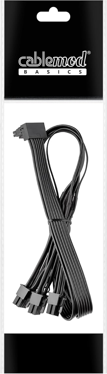 CableMod Basics E-Series 12VHPWR 90 Degree StealthSense PCI-e Cable for EVGA - Variant A (Black, 16-pin to Triple 8-pin, 60cm)