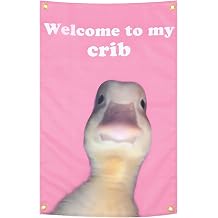 Shimmeroo Funny Tapestry for Bedroom Wall, Welcome to My Crib Flag, 2335 inch Art Duck Flag Tapestry for College Dorm Room,Festivals Outdoor Activities,Bedroom Decor Wall Hanging - Pink