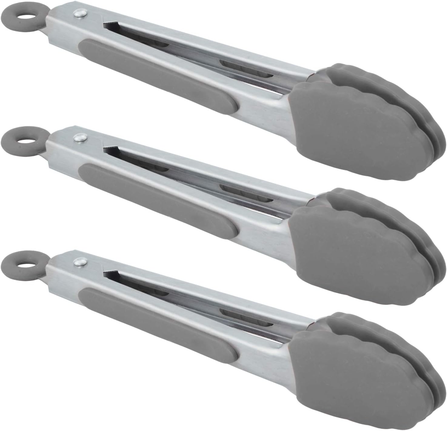 Mini Tongs with Silicone Tips 7 Inches stainless steel Appetizer Tongs, Set of 3 (Gray)