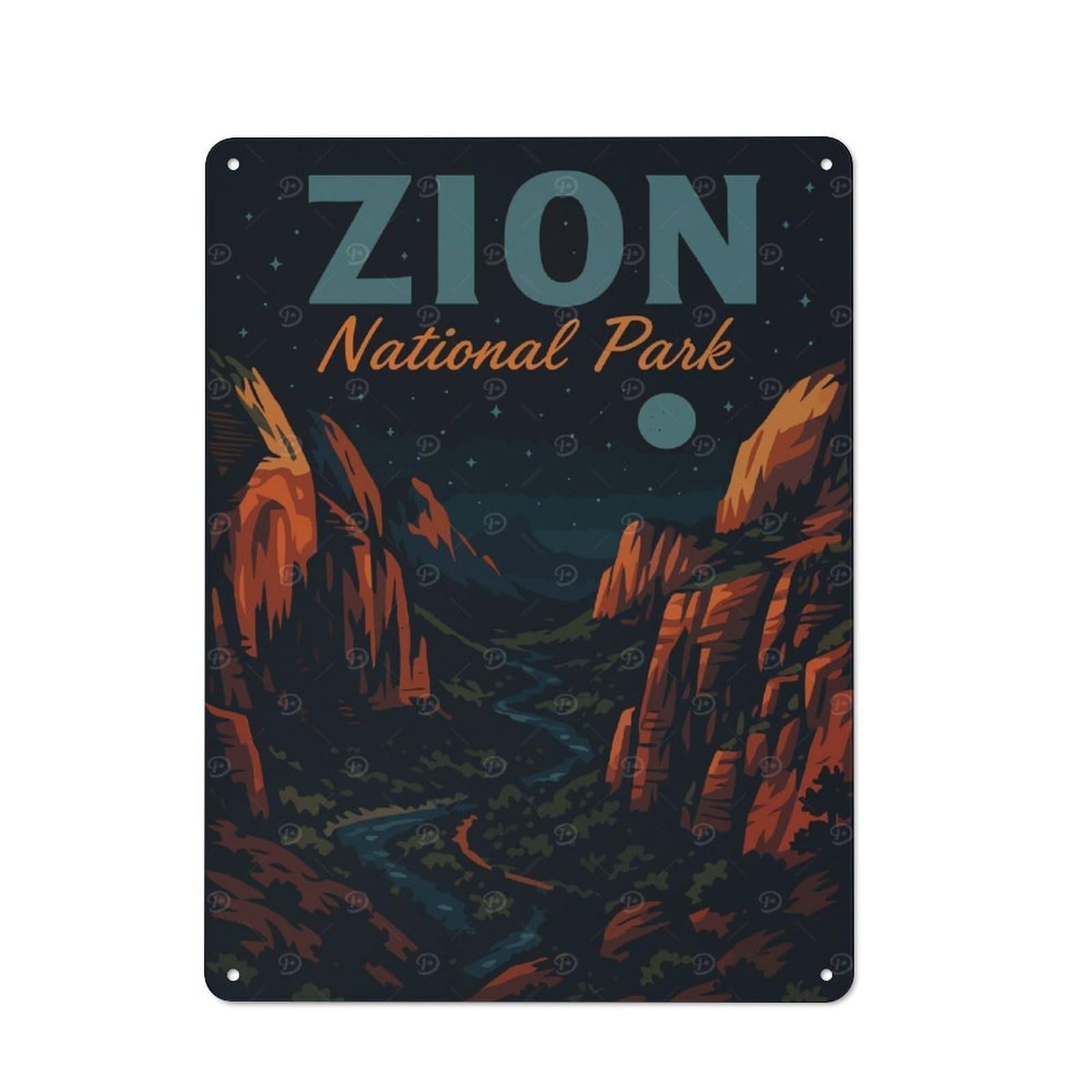 Junmoney Style-11 Zion National Park Landscape Illustration Printed Metal Sign 40X30cm For Studio Or Craft Room, A Decorative Gift For A Newly Furnished Studio And Craft Room