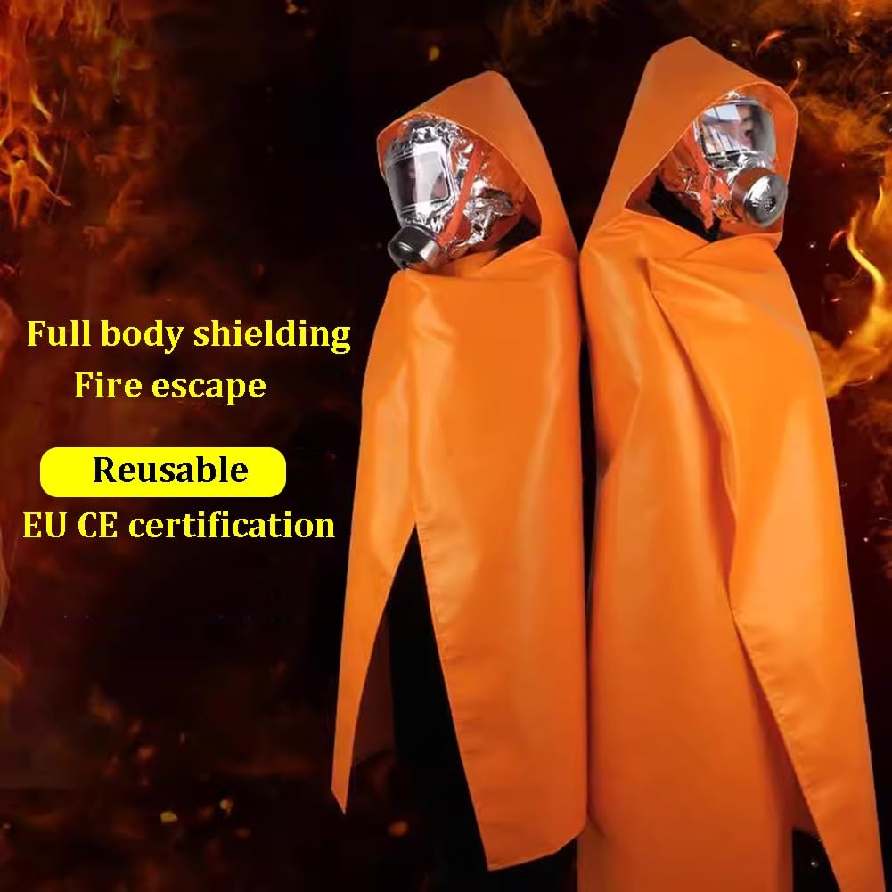 Capa Ignífuga con Capucha, Manta De Seguridad para Emergencias Contra Incendios para Adultos Y Niños Protección Corporal Completa Retardante De Llama De 1100 °C Reutilizable(1.5x1.6m)