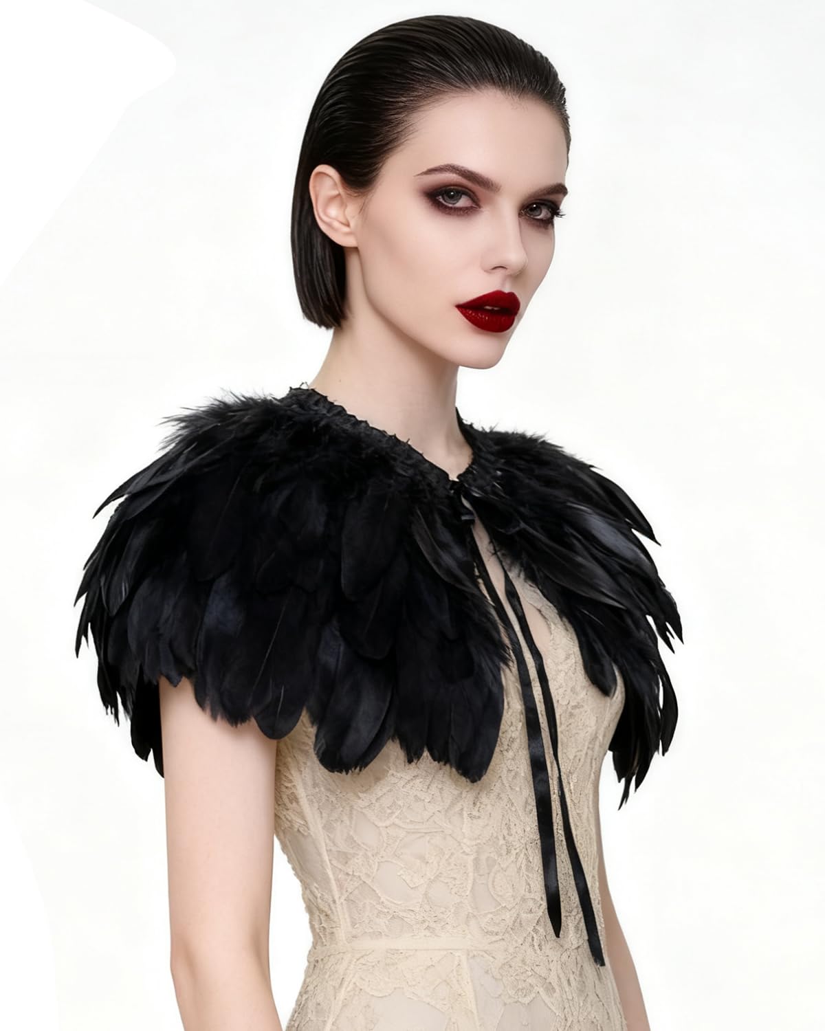 keland Feder Cape Stola Schwarz Weiß Beige Schal Halloween-Kostüm