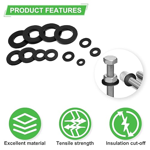 Miniatura 6 de 650 Piezas de Arandelas Planas de Nailon para Tornillos y Pernos, Kit Surtido de Arandelas de Plástico Negro de 7 Tamaños (M3-M12), Juego Surtido de