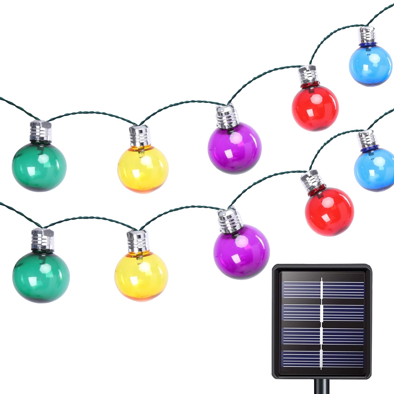 Photo 1 of Vigdur Solar String Lights Outdoor, 2 Pack 7Ft Globe Multicolor String Lights with 15 Plastic Shatterproof LED Bulbs, Hanging Outdoor Patio Lights for Outside Backyard Porch Balcony Party