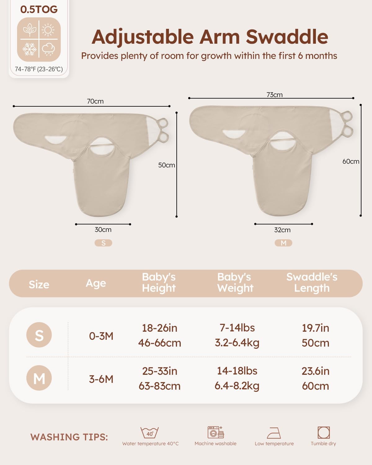 Unnivoll Baby Swaddles for Newborns with Zipper, 100% Cotton Newborn Swaddle Sack, 3 Pack Baby Swaddles 0-3 Months Swaddle Sleep Sack for Newborn Baby Boy Girl Brown Sun